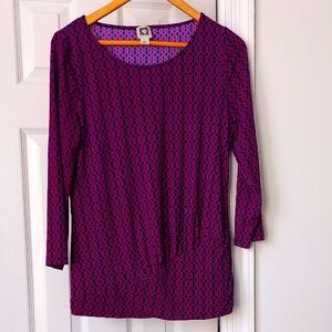 Purple and Black Patterned Women's Anne Klein Top